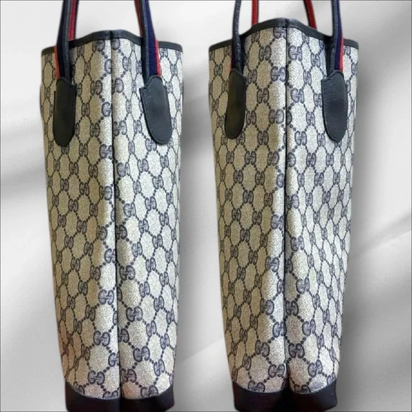 Gucci Vintage Supreme GG Monogram Coated Canvas Tote Bag – Red & Blue Web Straps - Picture 5 of 12